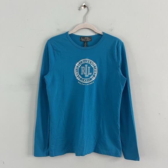 Lauren Ralph Lauren LRL Active Embroidered Logo Blue Long Sleeve Cotton Shirt - Picture 1 of 4